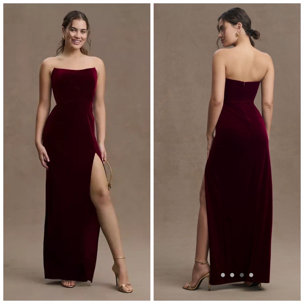 BHLDN Jenny Yoo Cassandra Dress Strapless Stretch Velvet Gown‎ Dark Berry Red 6
